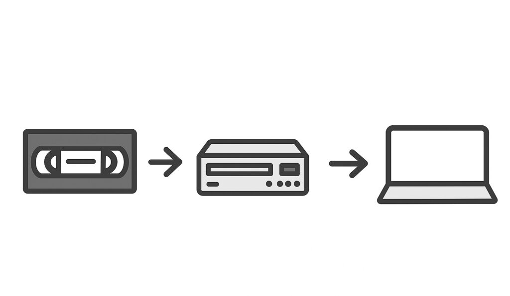 ビデオデッキからパソコンへダビングのイラスト